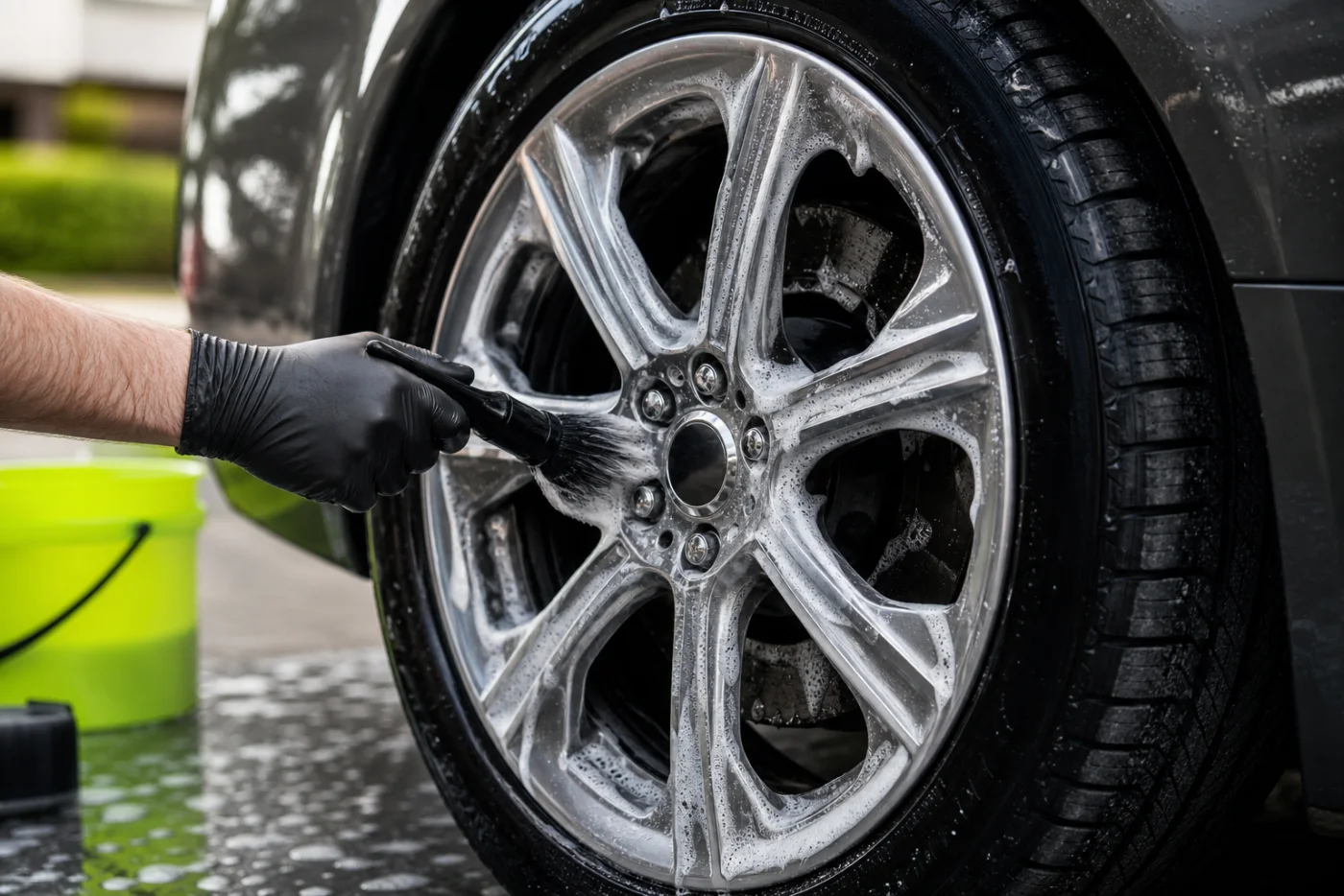 Concept image of careful alloy wheel cleaning